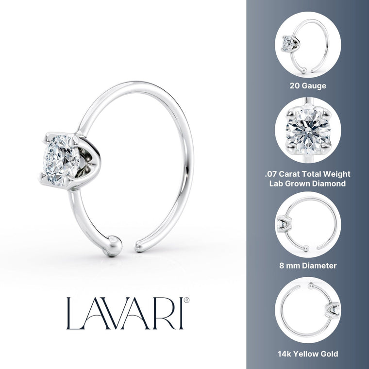 14K Gold Lab Grown Diamond Nose Hoop - 20G