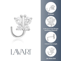14K Gold Butterfly 0.10 Carat Lab Grown Diamond Nose Screw - 20G