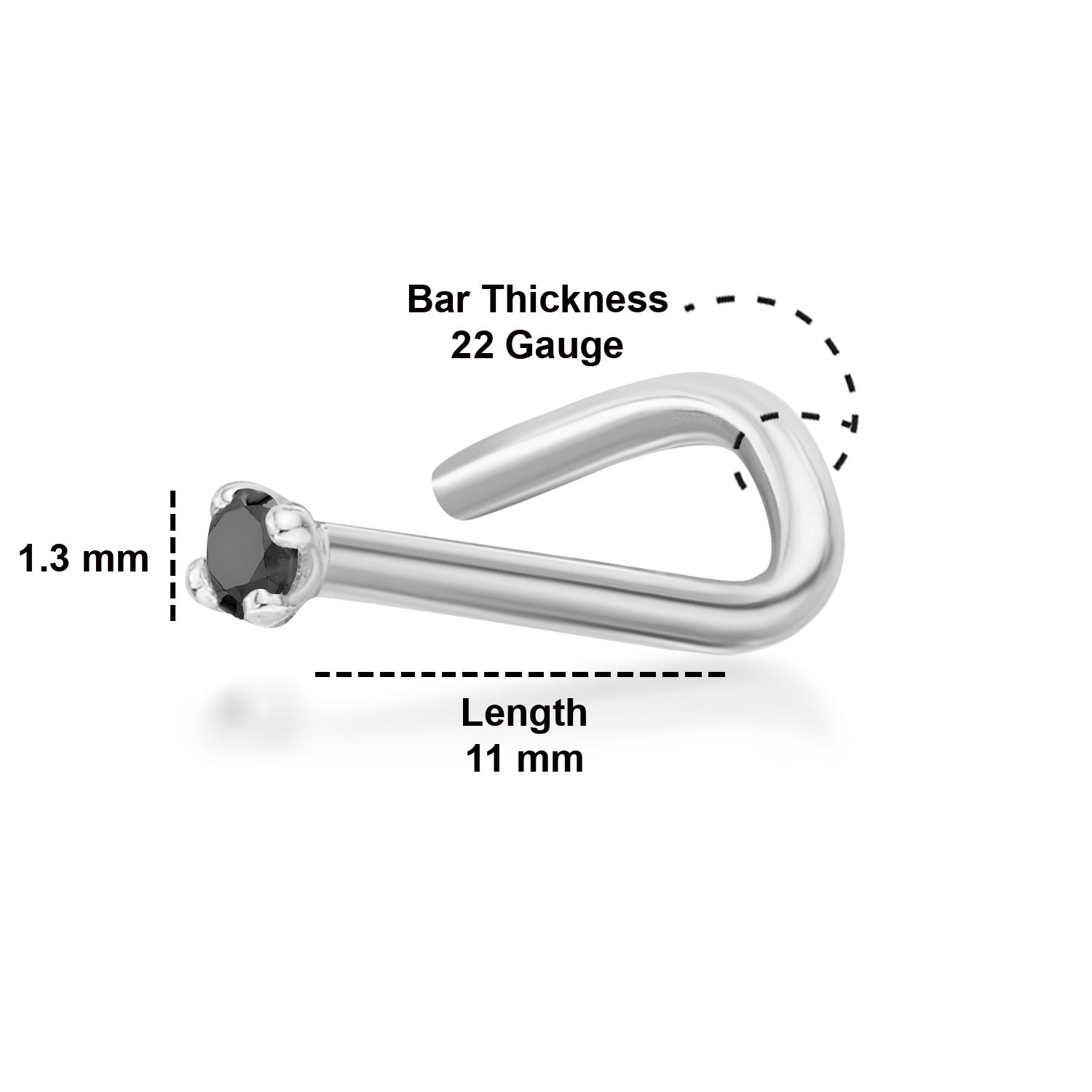 14K Gold Screw Black Diamond Nose Ring - 22G