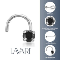 14K Gold Screw Black Diamond Nose Ring - 22G