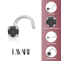 14K Gold Screw Black Diamond Nose Ring - 22G