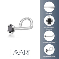 14K Screw Black Diamond Nose Ring - 20G