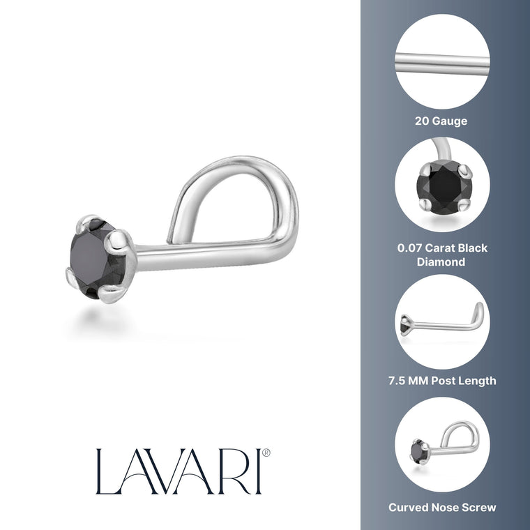 14K Screw Black Diamond Nose Ring - 20G