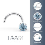 14K Blue Crystal Curved Nose Ring - 20G