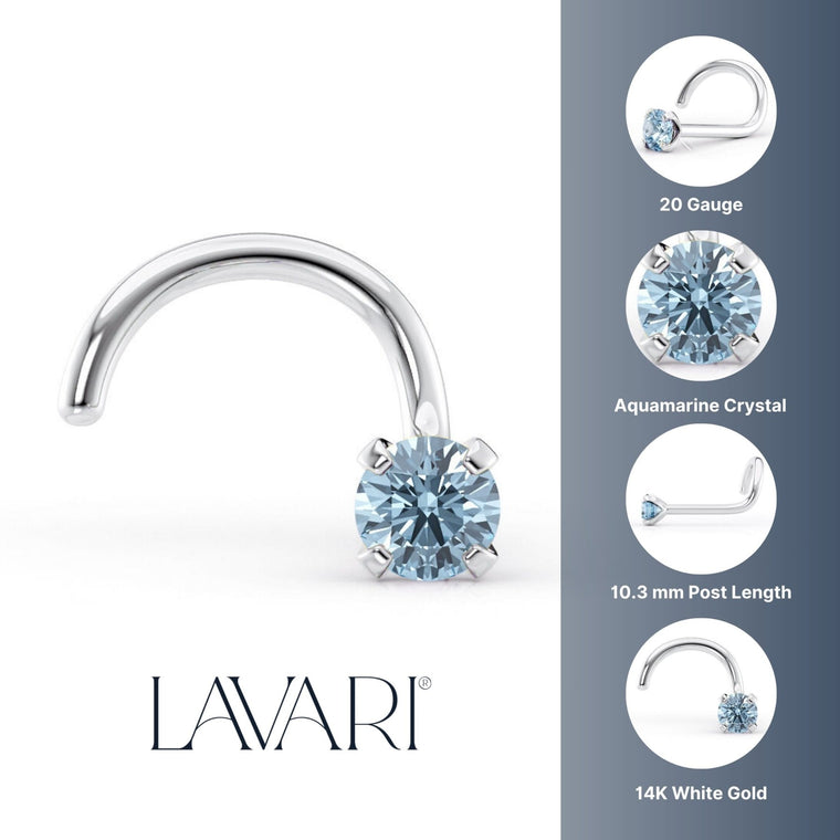 14K Blue Crystal Curved Nose Ring - 20G