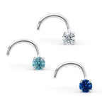 14K Blue and White CZ Curved Nose Ring Set - 20G