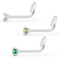 14K Green CZ Curved Nose Ring - 20G