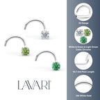 14K Green CZ Curved Nose Ring - 20G