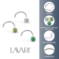 14K Green CZ Curved Nose Ring - 20G