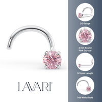 14K Crystal Curved Nose Ring - 20G