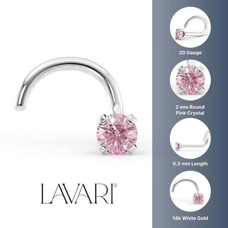 14K Crystal Curved Nose Ring - 20G