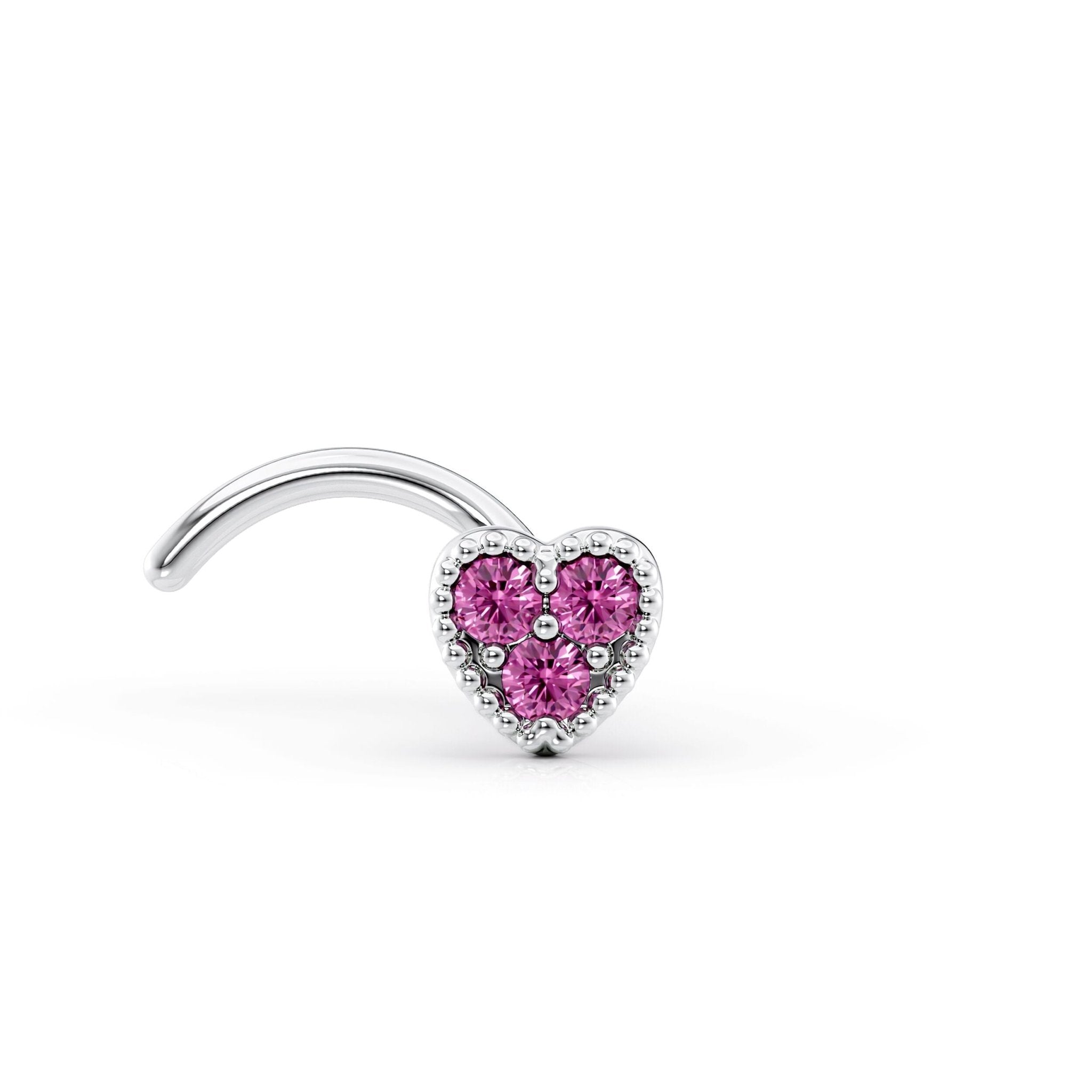 14K Cubic Zirconia Heart Curved Nose Ring - 20G