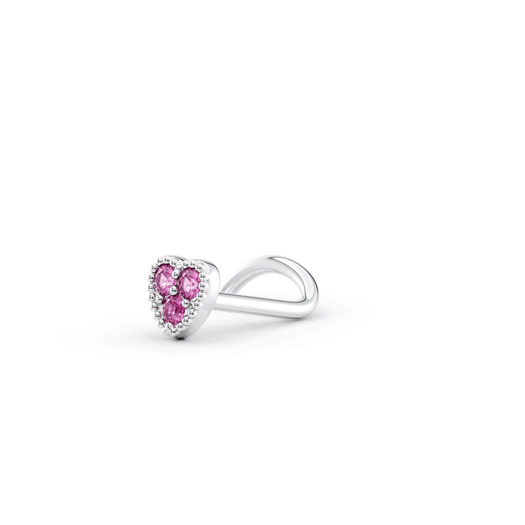 14K Cubic Zirconia Heart Curved Nose Ring - 20G