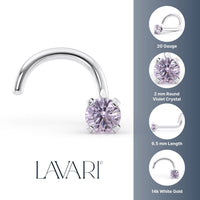 14K Violet Swarovski Curved Nose Ring - 20G