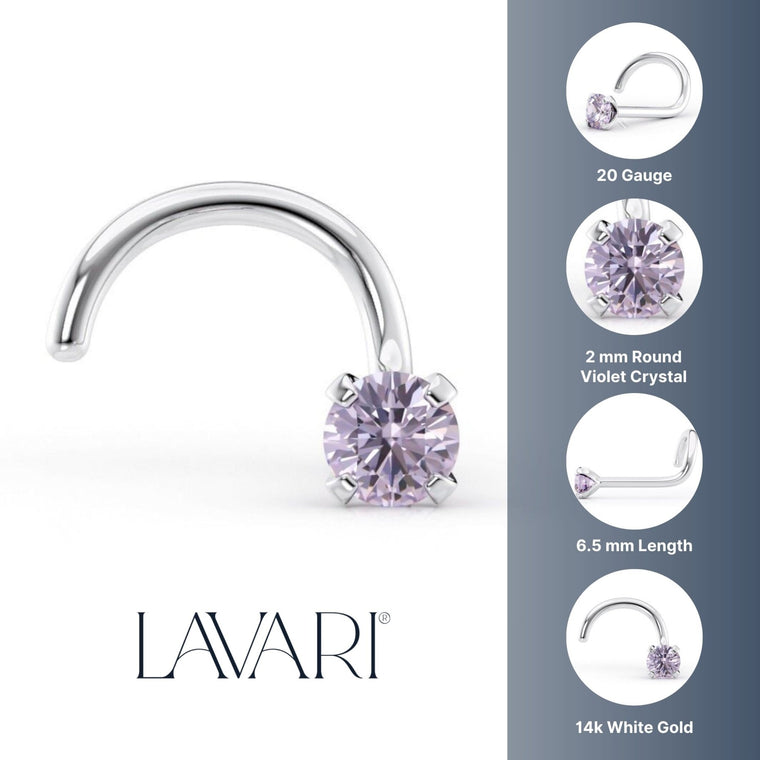 14K Violet Swarovski Curved Nose Ring - 20G