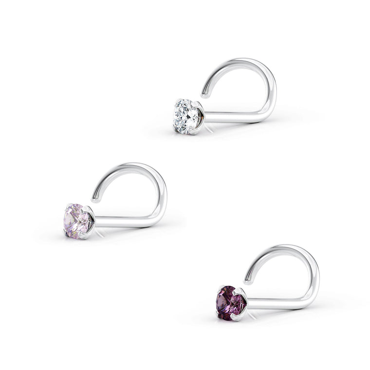 14K Purple CZ Curved Nose Ring - 20G