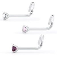 14K Purple CZ Curved Nose Ring - 20G