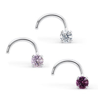 14K Purple CZ Curved Nose Ring - 20G