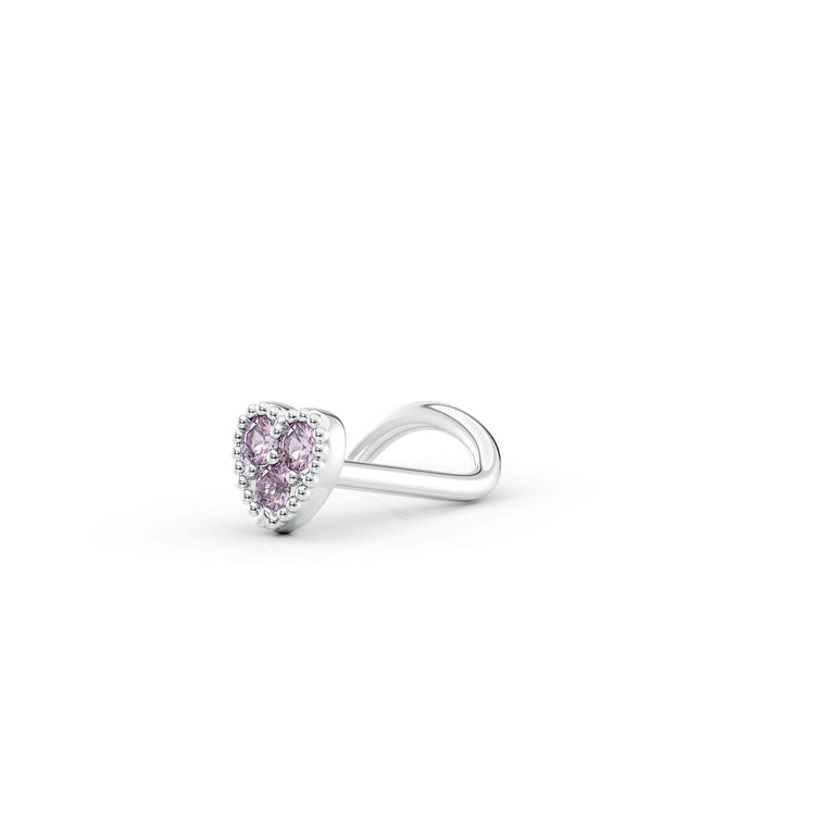 14K Cubic Zirconia Heart Curved Nose Ring - 20G