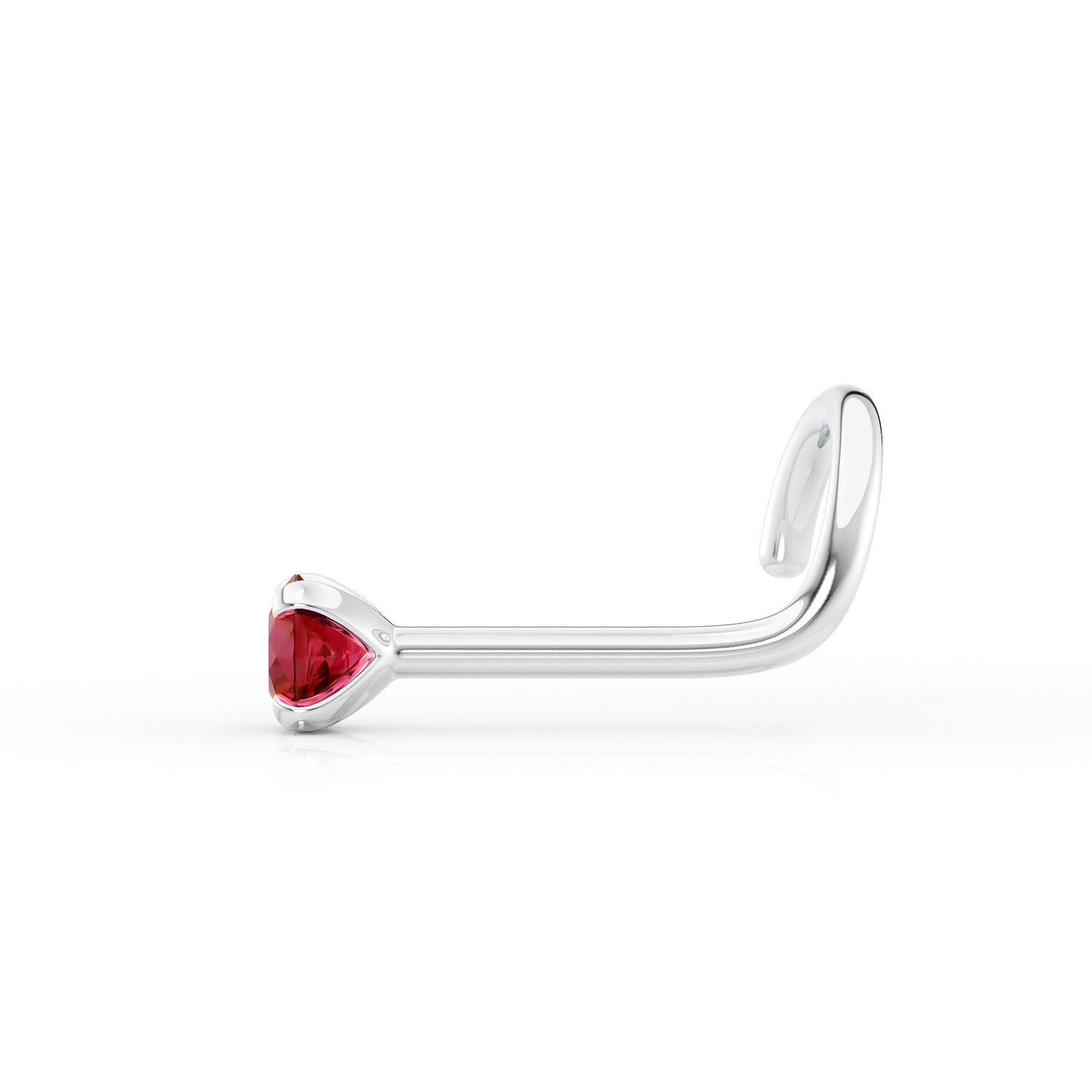 14K Red Crystal Curved Nose Ring - 20G