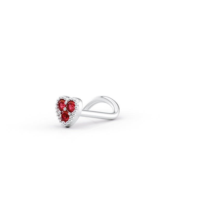 14K Cubic Zirconia Heart Curved Nose Ring - 20G
