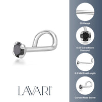 14K Screw Black Diamond Nose Ring - 20G