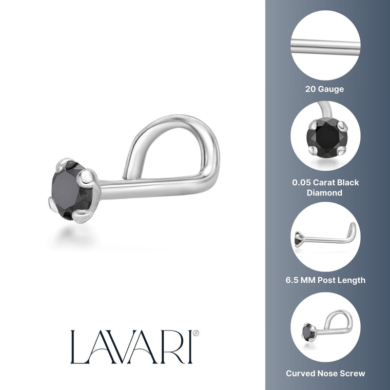 14K Screw Black Diamond Nose Ring - 20G