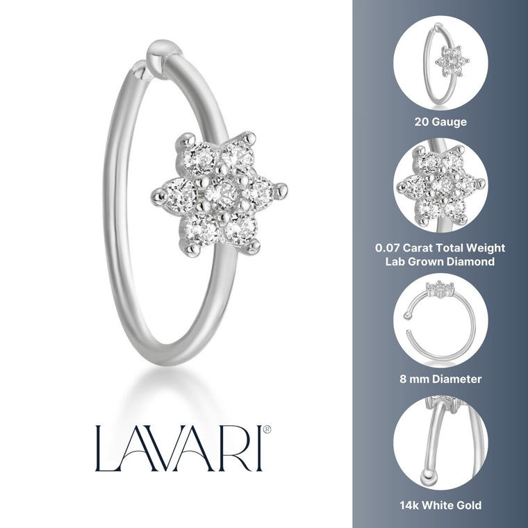 14K Gold 0.07 Carat Lab Grown Diamond Nose Hoop - 20G