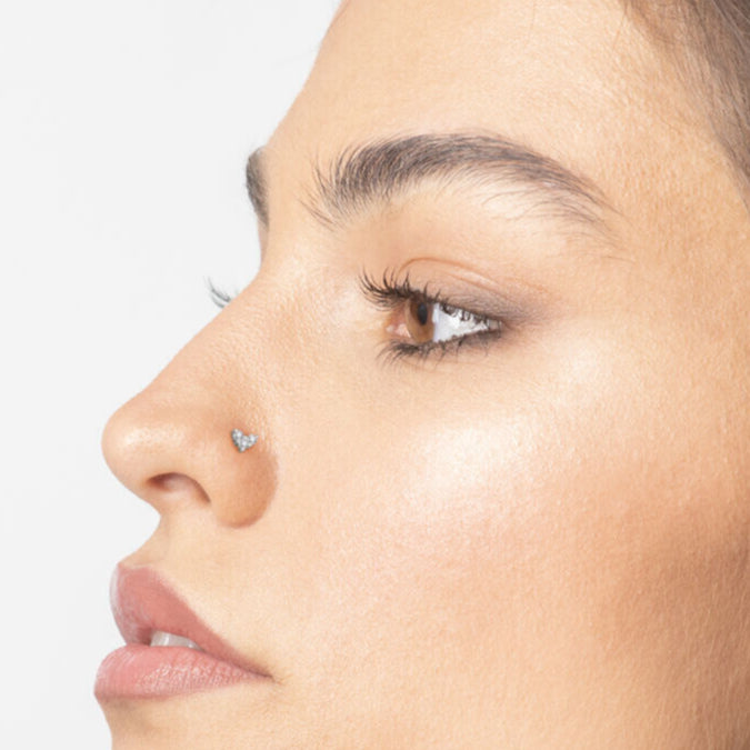 14K Cubic Zirconia Heart Curved Nose Ring - 20G