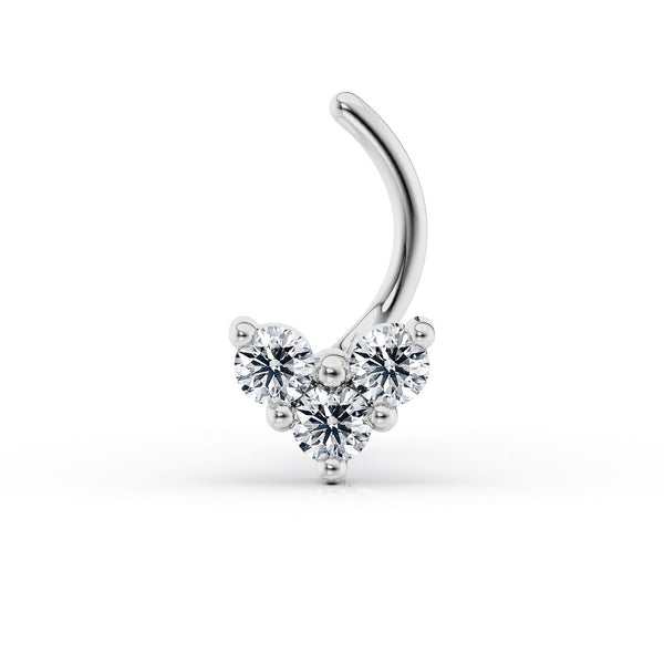 14K Cubic Zirconia Heart Curved Nose Ring - 20G