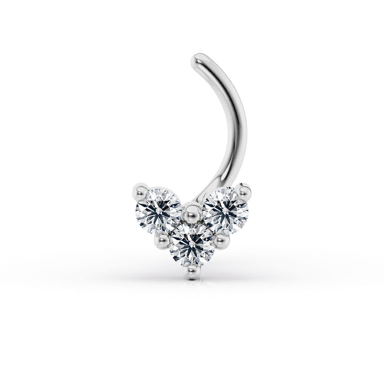 14K Cubic Zirconia Heart Curved Nose Ring - 20G