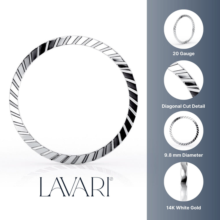 14K Ribbed Nose Hoop - 20G