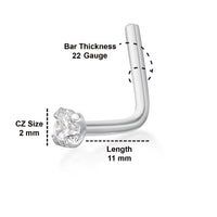 14K Gold L-Shaped Cubic Zirconia Nose Ring - 22G