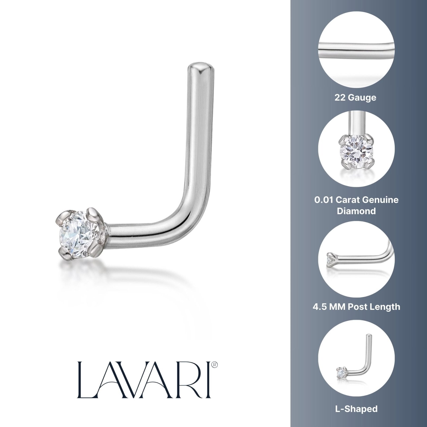 14K L-Shaped Diamond Nose Stud - 22G