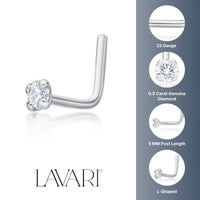 14K L-Shaped Diamond Nose Stud - 22G