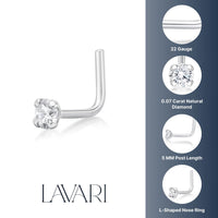 14K L-Shaped Diamond Nose Stud - 22G