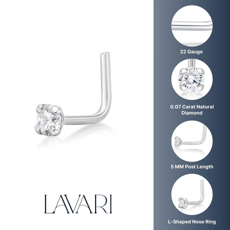 14K L-Shaped Diamond Nose Stud - 22G