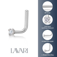 14K Gold L-Shaped Diamond Nose Ring - 20G