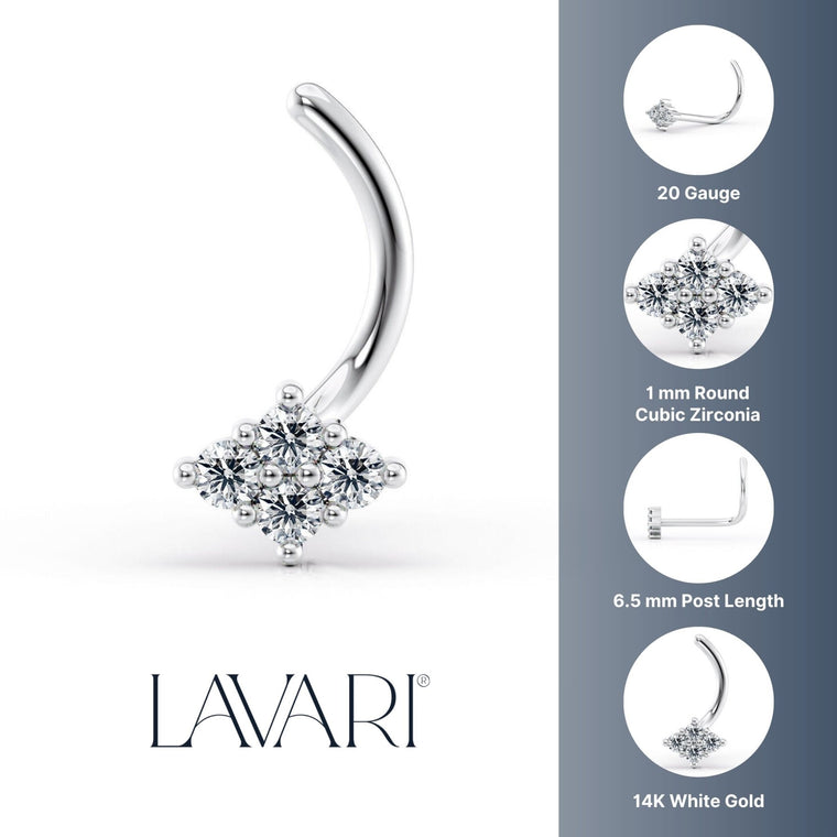 14K Cubic Zirconia Curved Nose Ring - 20G