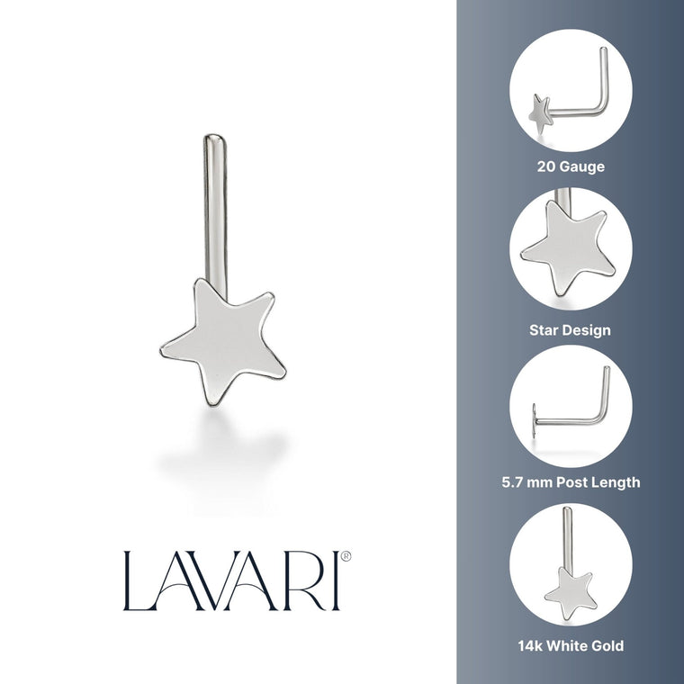 14K Gold L-Shaped Star Nose Ring - 20G