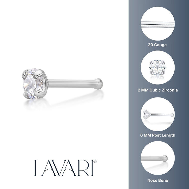 14K Cubic Zirconia Nose Stud - 20G