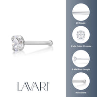 14K Cubic Zirconia Nose Stud - 20G