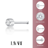14K Gold Bezel Set Cubic Zirconia Nose Stud - 22G