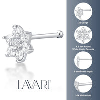 14K Gold Flower Cubic Zirconia Nose Stud - 22G