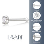 14K Gold Straight Bone Diamond Nose Stud - 22G