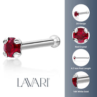 14K White Gold Swarovski Nose Stud - 20G