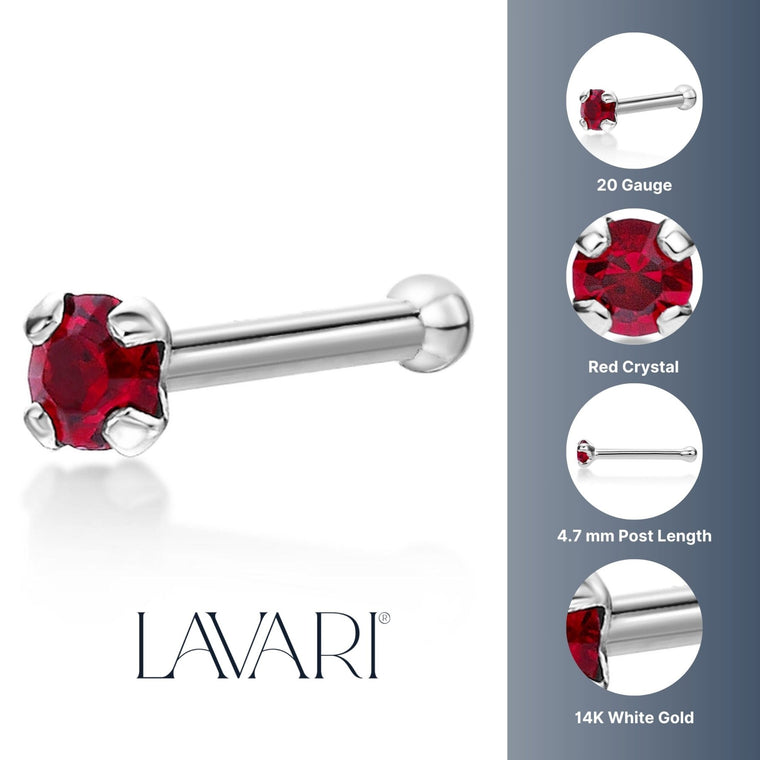 14K White Gold Swarovski Nose Stud - 20G