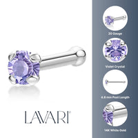 14K White Gold Swarovski Nose Stud - 20G