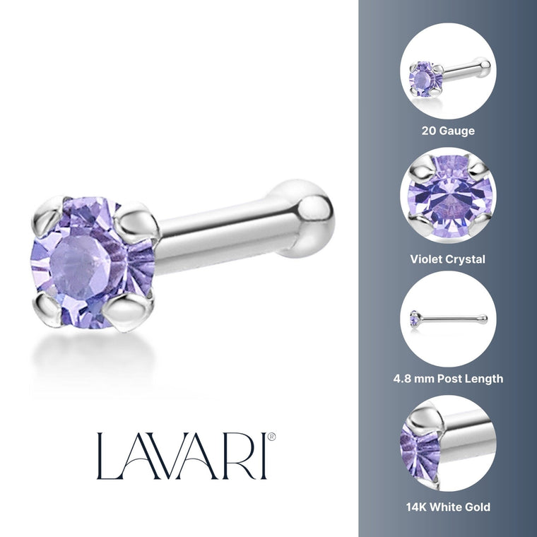 14K White Gold Swarovski Nose Stud - 20G