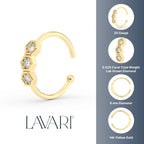 14K Gold Hexagon 0.025 Carat Lab Grown Diamond Nose Hoop - 20G